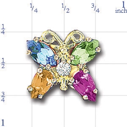 N360 14K MARQUISE BLUE TOPAZ&AM /PS CIT&GARNET BUTTERFLY 1 DIAMOND SLIDE 
